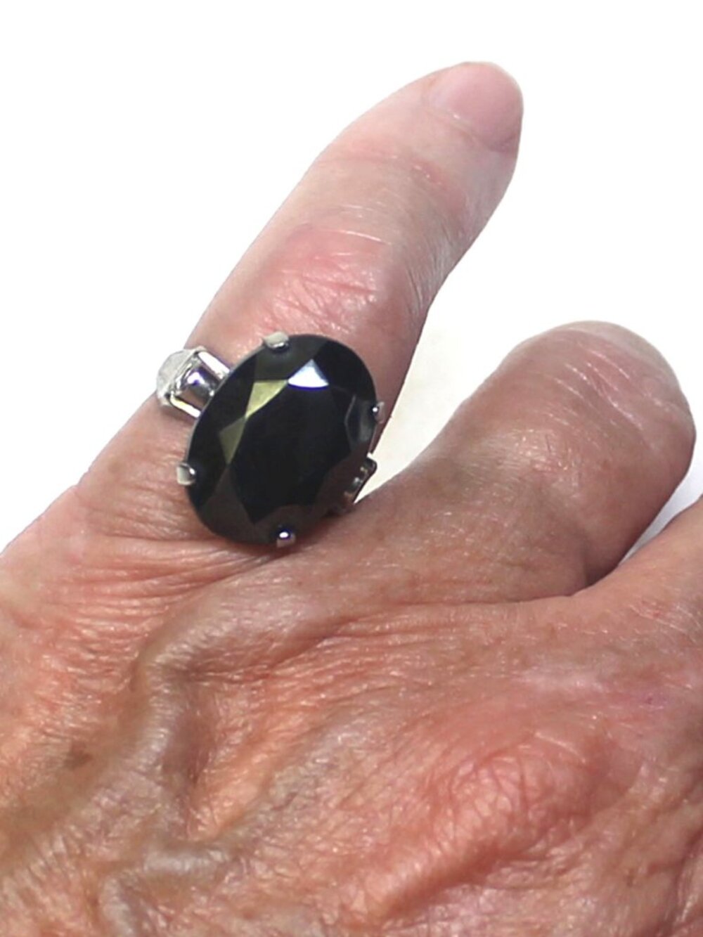 Women's Hematite Ring, Large Black Gemstone Ring, Size 7